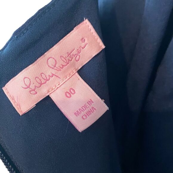 Lilly Pulitzer Sz 00 Navy Blue Gold Embroidery Trista Shift Lace-Up Dress - Picture 5 of 8